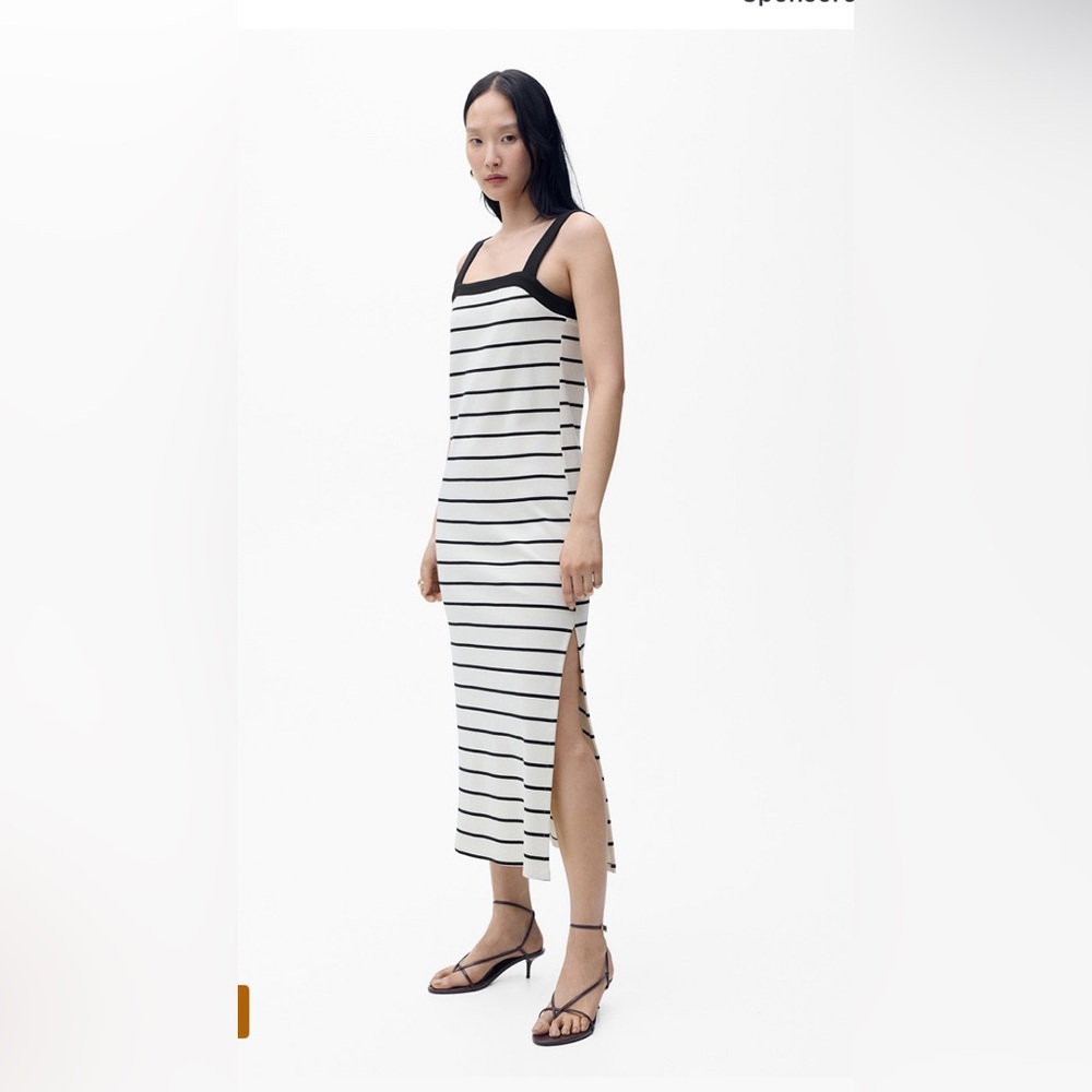 NWT Mango Striped Midi Dress in Black and White SZ: XS